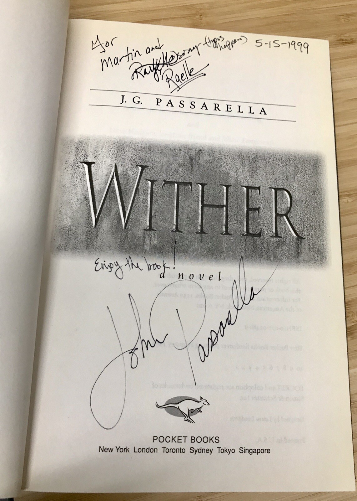 **Signed** 1st ed 1st Printing~Wither by J. G. Passarella~HARDCOVER~SCARY